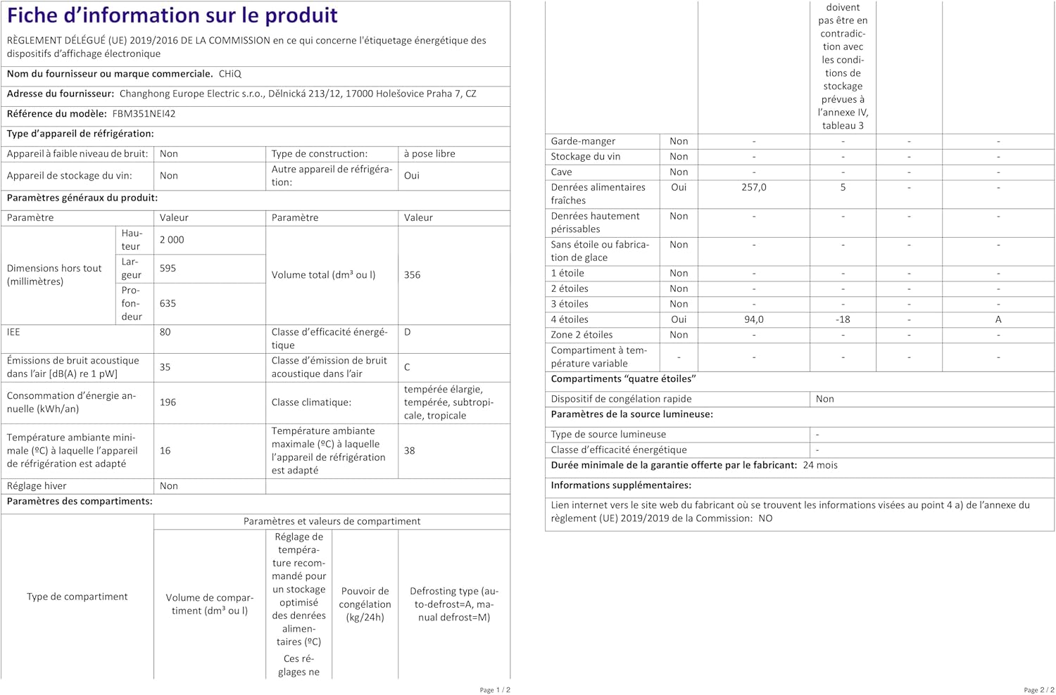 CHiQ FBM351NEI42, Fridge-Freezer, 356 Liters(260 + 96 L), No Frost, Silent 35dB, Inverter Compressor, Digital LED Display, 12 Year Warranty on Compressor, Stainless Steel