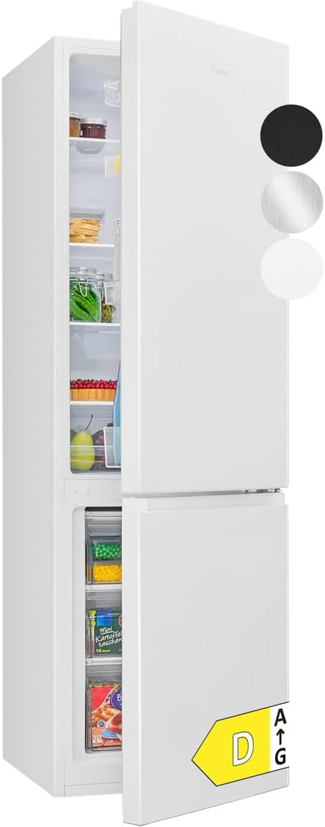 Bomann  Fridge-freezer, 269 l capacity - cooling: 198 L | freezing: 71 l, energy saving, quiet 39 dB, LED, interchangeable door stop, height: 180 x width: 55 x depth: 56 cm - KG 184.1 inox
