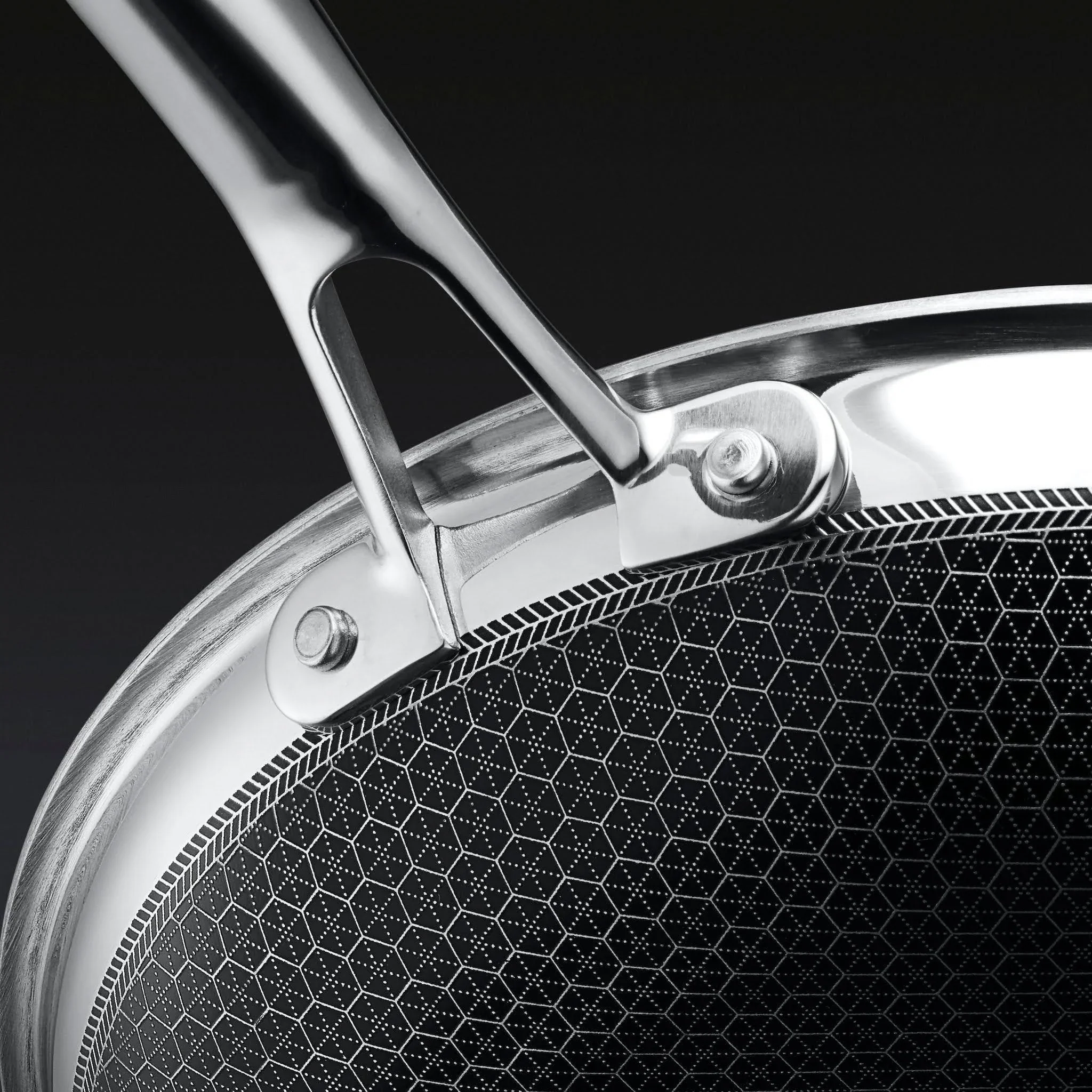 HexClad 6-delige hybride roestvrijstalen kookpannenset 8 inch, 10 inch, 12 inch met glazen deksels, maat: één maat, zwart