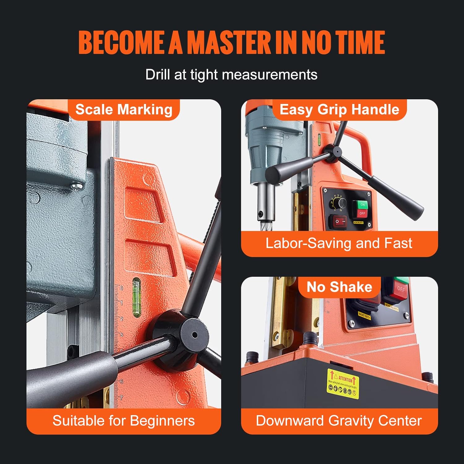 2025 Vevor Elektrische Magnetische Boormachine, 12 Amp��re, 500 RPM, 1550W Kopermotor met Krachtige Elektromagneet en Verstelbare Snelheid