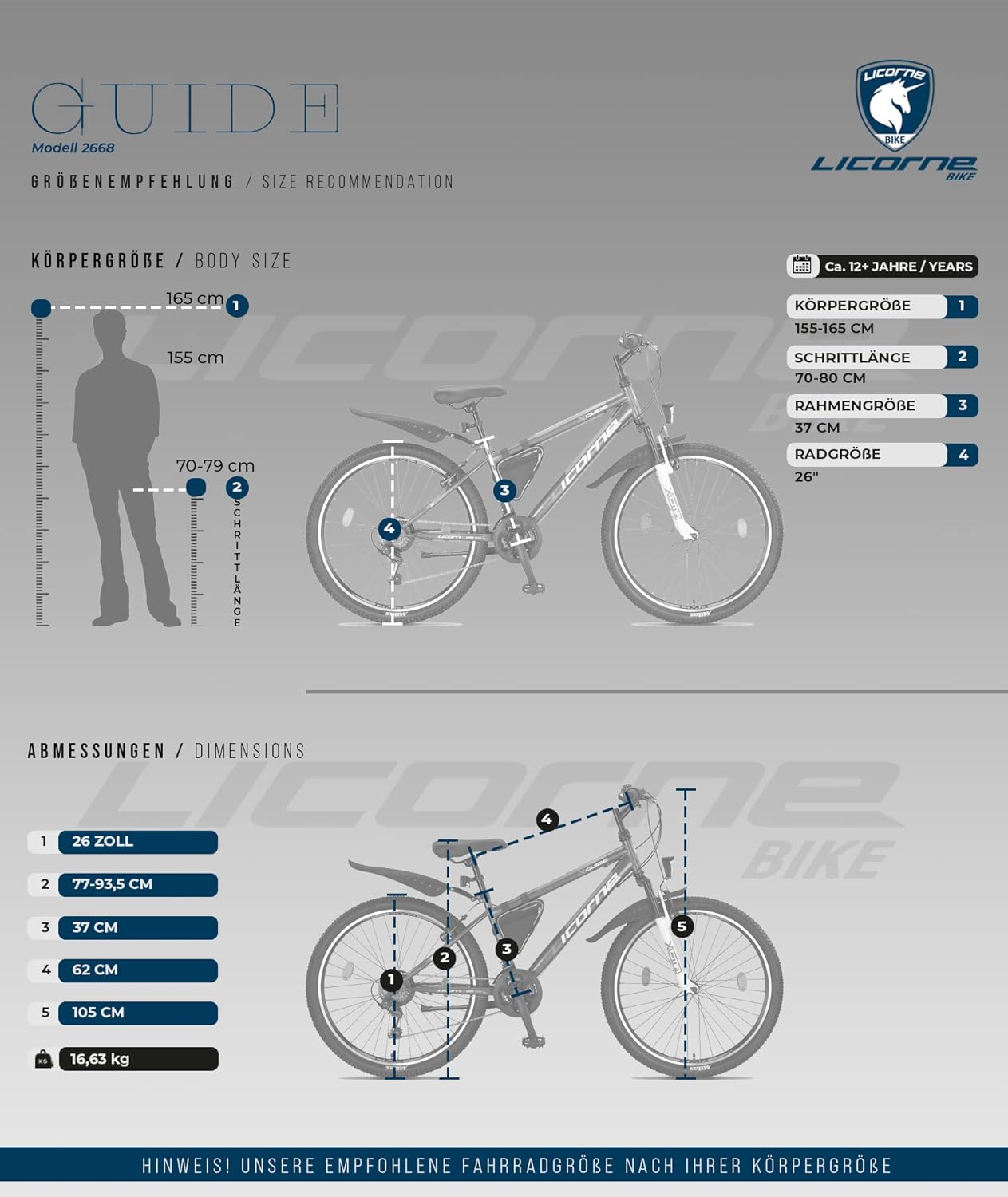 Licorne Bike Mountain Bike Guide for Girls, Boys, Women and Men, Shimano 21-Speed Gear