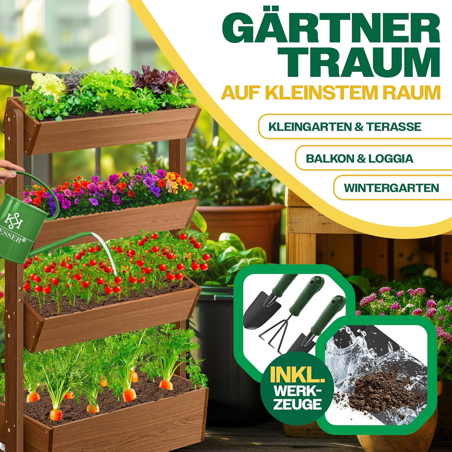 KESSER  Plant Staircase Herbs Flowers in Stair Shape Herb Garden Flower Boxes Including Root Cloth Bed for Plants for Patio, Balcony and Garden (5 Shelves, Brown)