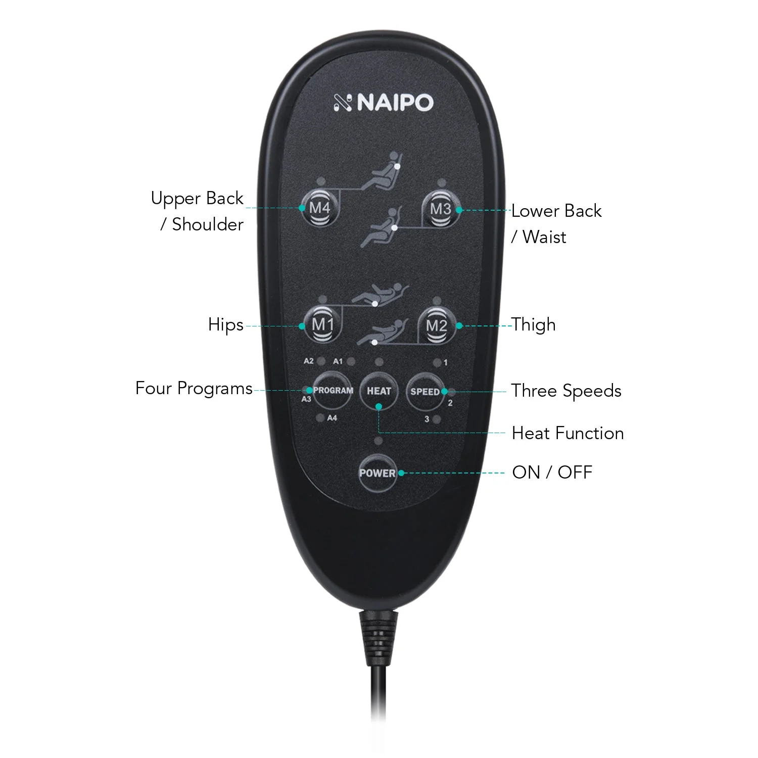 Naipo MGC-168 Draagbaar Zitkussen met Trilling en Warmte