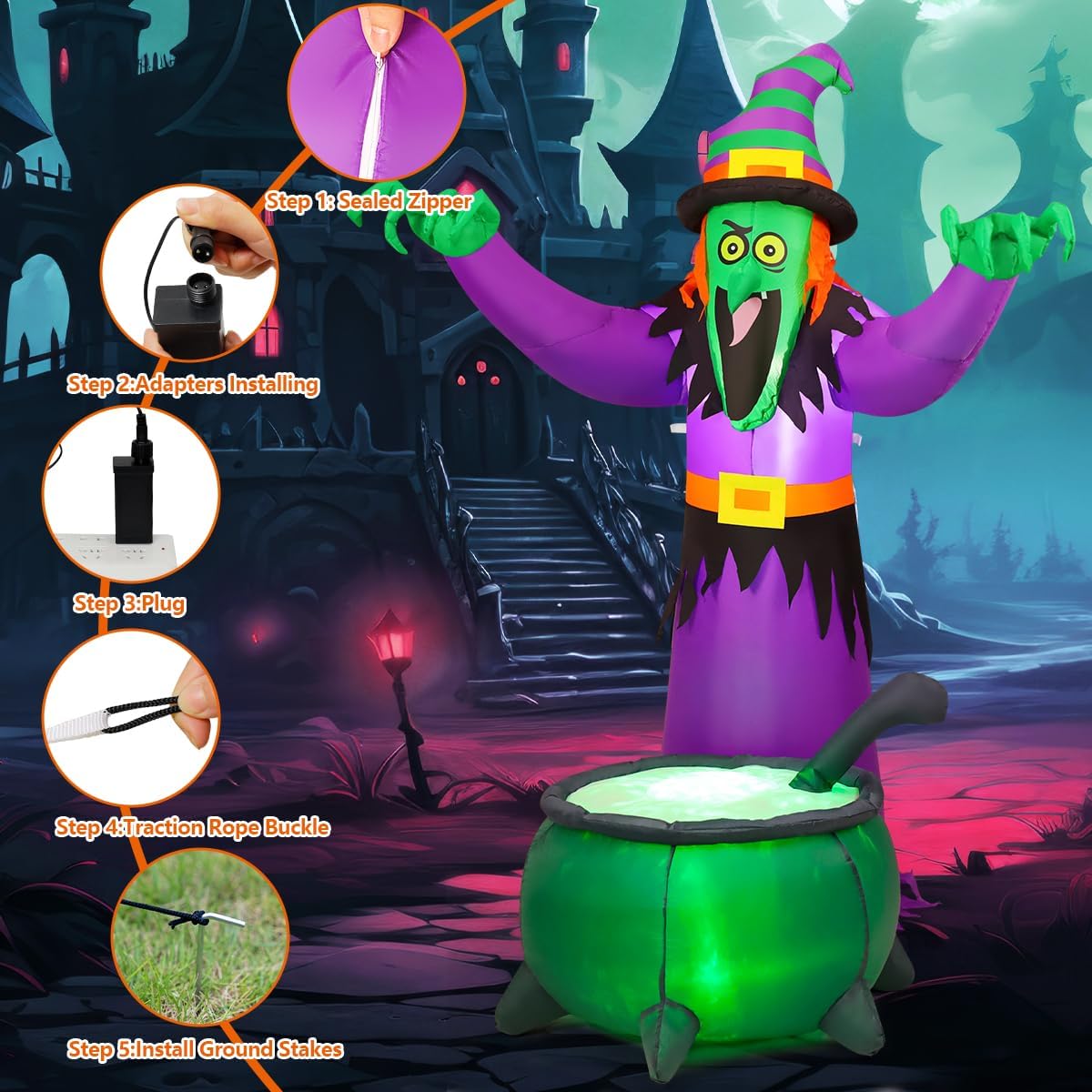 COMIN 6FT Halloween Inflatables Geanimeerde Heks Wuivende Handen Opblazen Outdoor Tuin Decoraties Tuin Gazon Decor