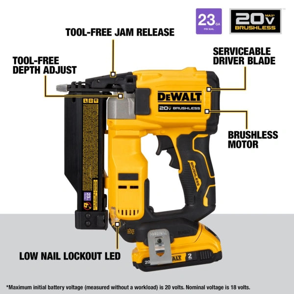 2025 DeWalt ATOMIC 20V MAX Draadloze Spijkermachine Kit �C 23 Gauge Spijkers van 5/8