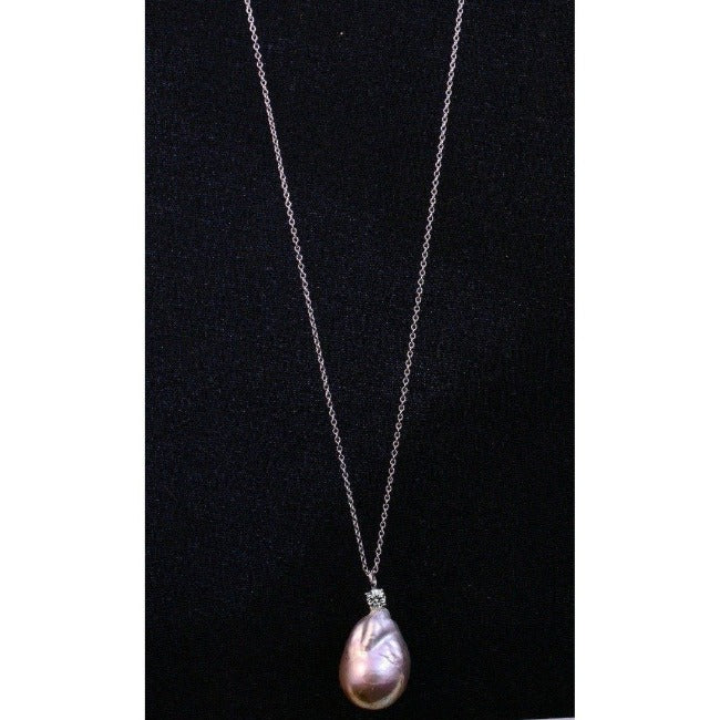 Diamond Veneer Cubic Zirconia genuine Baroque Pearl Pendant Necklace. 635N30P
