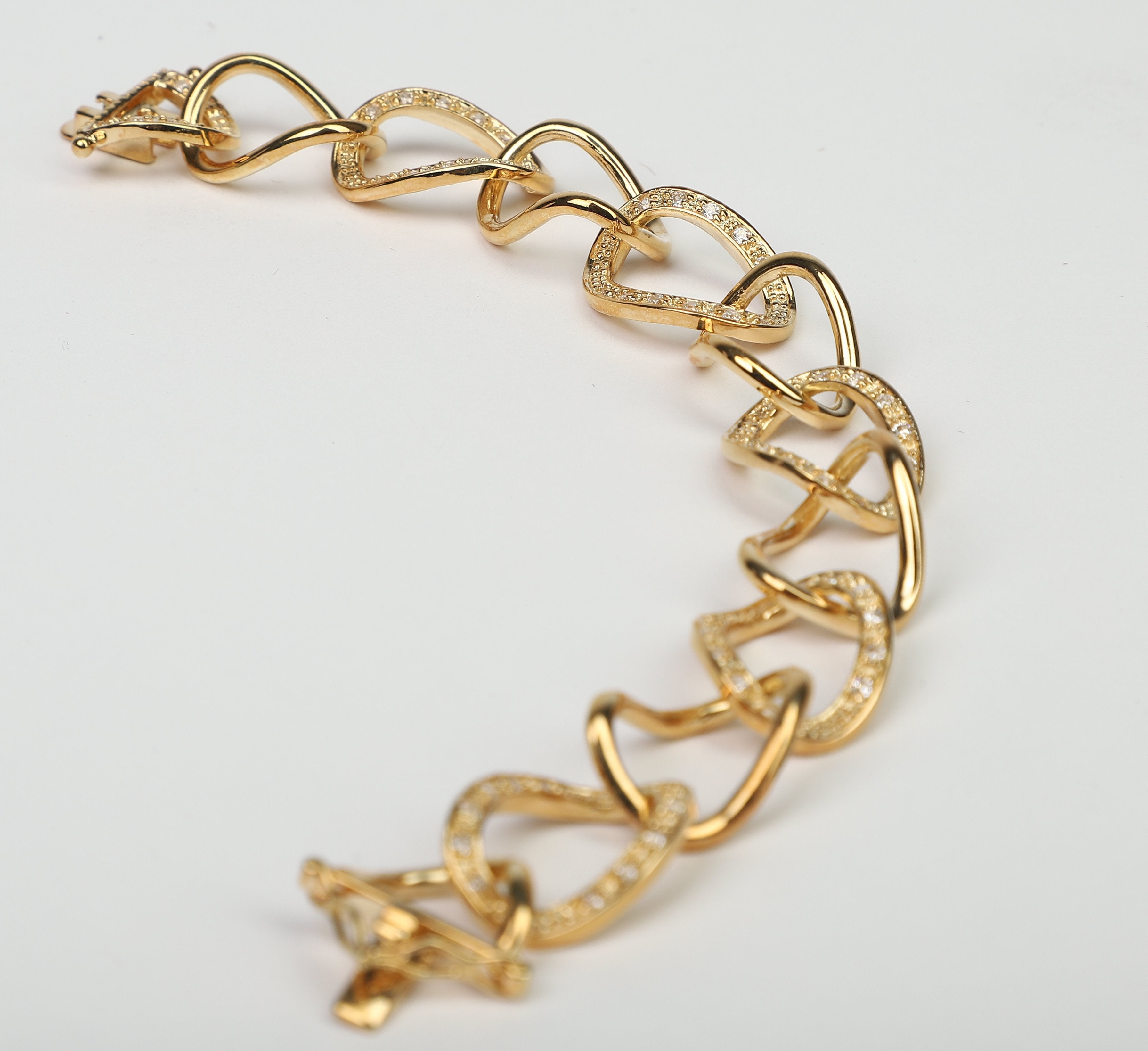 Large Curved Link Zirconite Cubic Zirconia Sterling Silver Bracelet. STB599