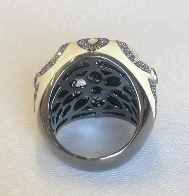 Zirconite Cubic Zirconia Jeweled Enamel Art Deco Style Ring. B501ROW208