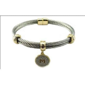 Stainless Steel Cable monogram initial Charm Bracelet/Bangle.500B4168