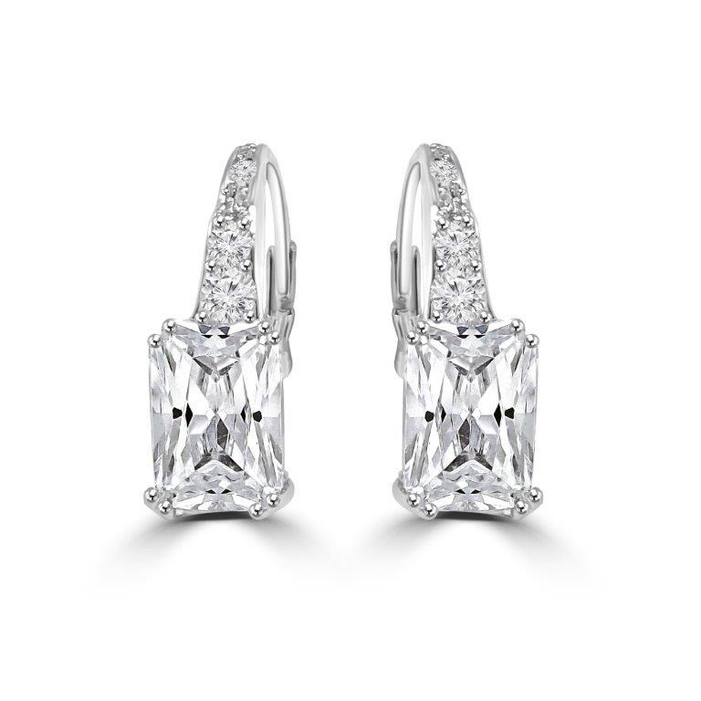 3CT TW Emerald Diamond Veneer Cubic zirconia lever back earrings. 635E11327E