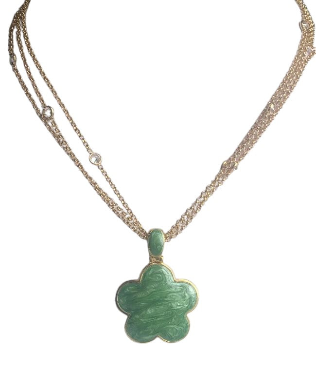 Five Leaf Enamel Clover on 3-strand Zirconite Stations Chain  Pendant Necklace. 501N39746