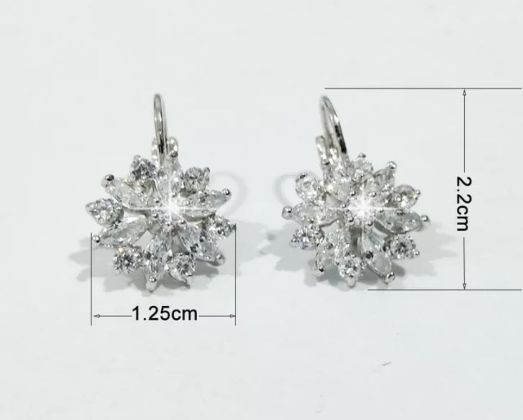 Flower Lever back Cubic Zirconia Earrings. 635E11487