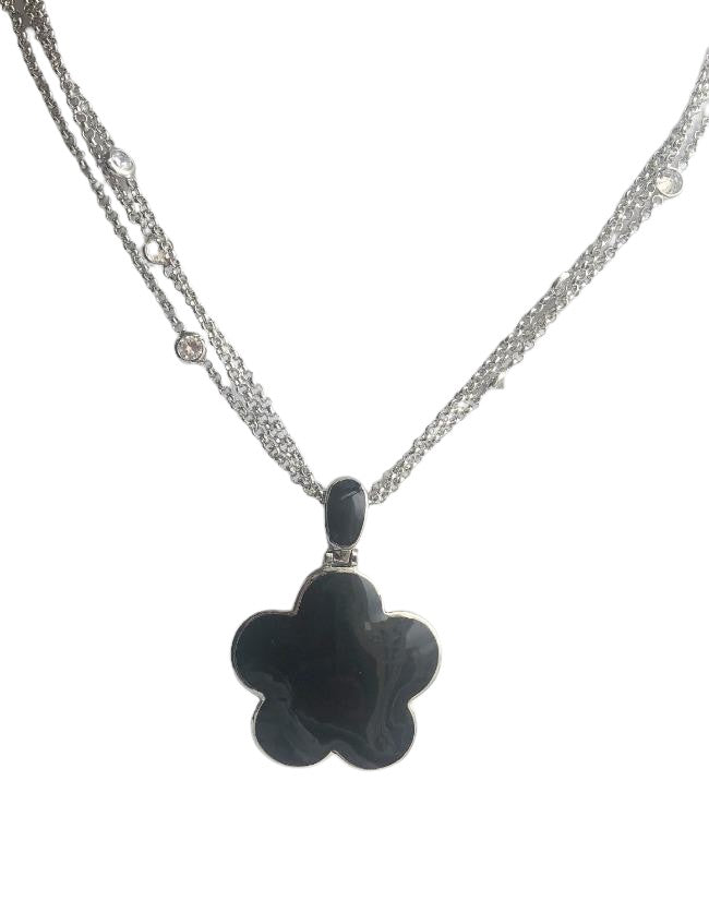 Five Leaf Enamel Clover on 3-strand Zirconite Stations Chain  Pendant Necklace. 501N39746