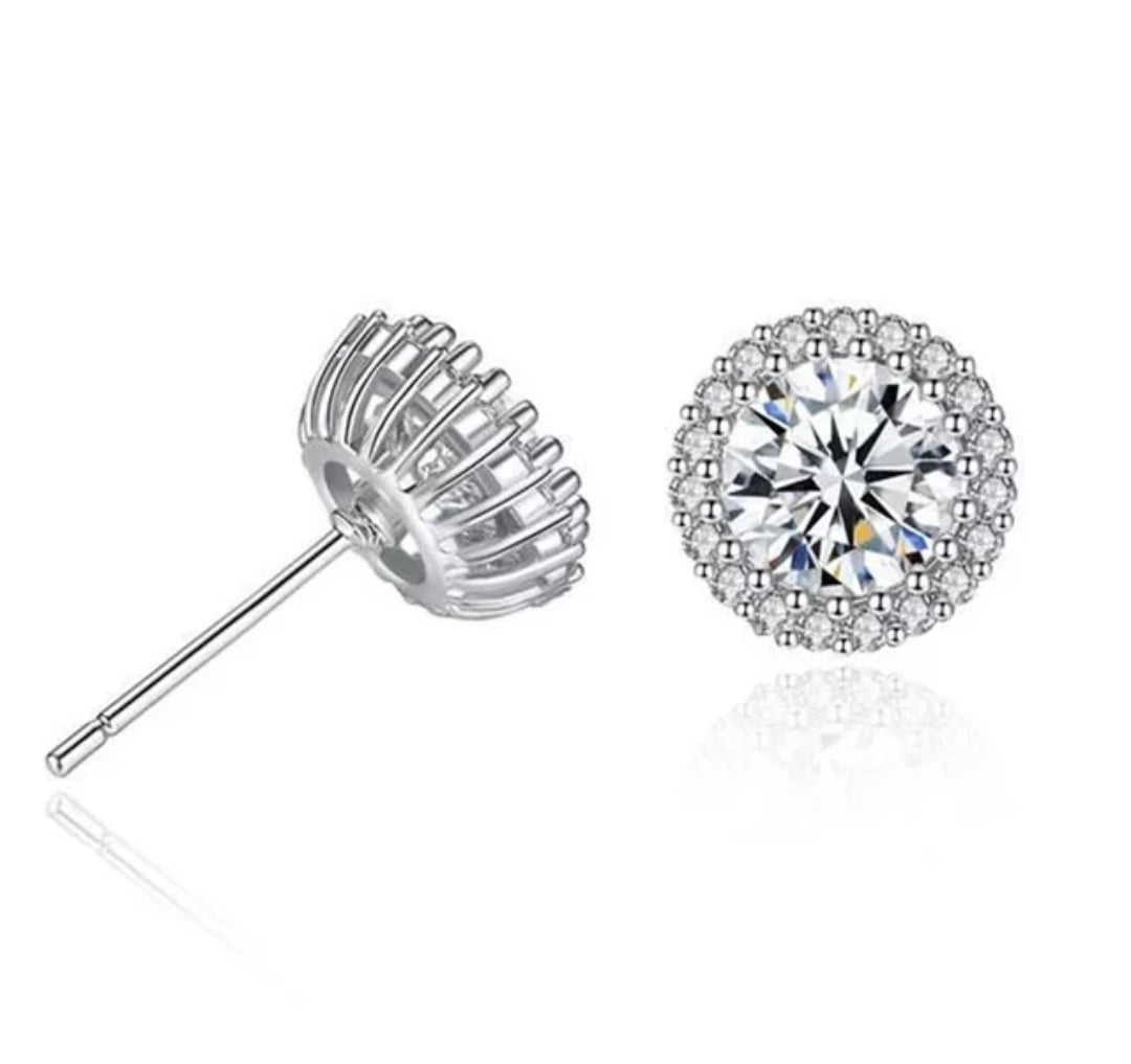 Diamond Veneer Cubic Zirconia halo post Earrings. 635E15708