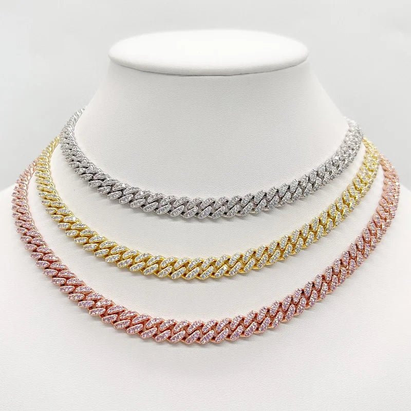 Cuban Cubic Zirconia Curved Link Necklace Zirconite . 818N