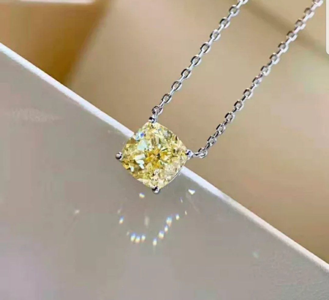 Cushion Square Diamond Veneer Cubic Zirconia Sterling Silver Solitaire Pendant. 635P208