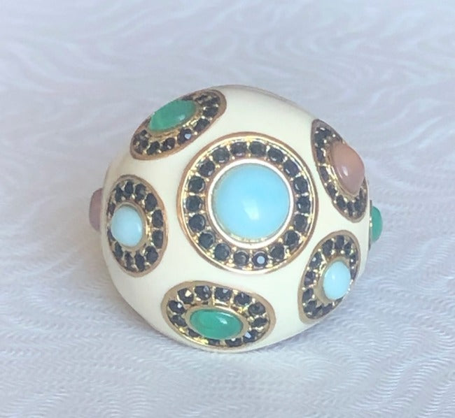 Enamel Cabochon Gems Dome Ring. 501R0W205