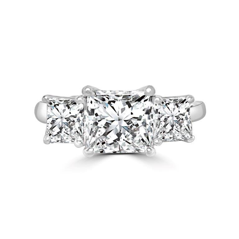 Three stone Square Diamond Veneer Cubic Zirconia 14K Gold Ring. 635R009K