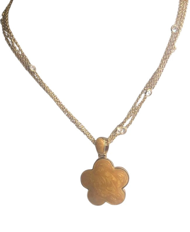 Five Leaf Enamel Clover on 3-strand Zirconite Stations Chain  Pendant Necklace. 501N39746