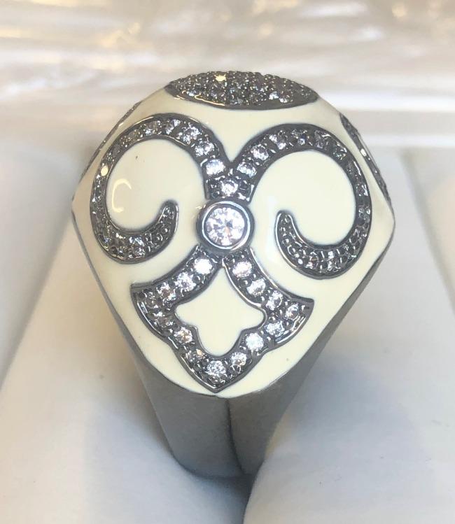 Zirconite Cubic Zirconia Jeweled Enamel Art Deco Style Ring. B501ROW208