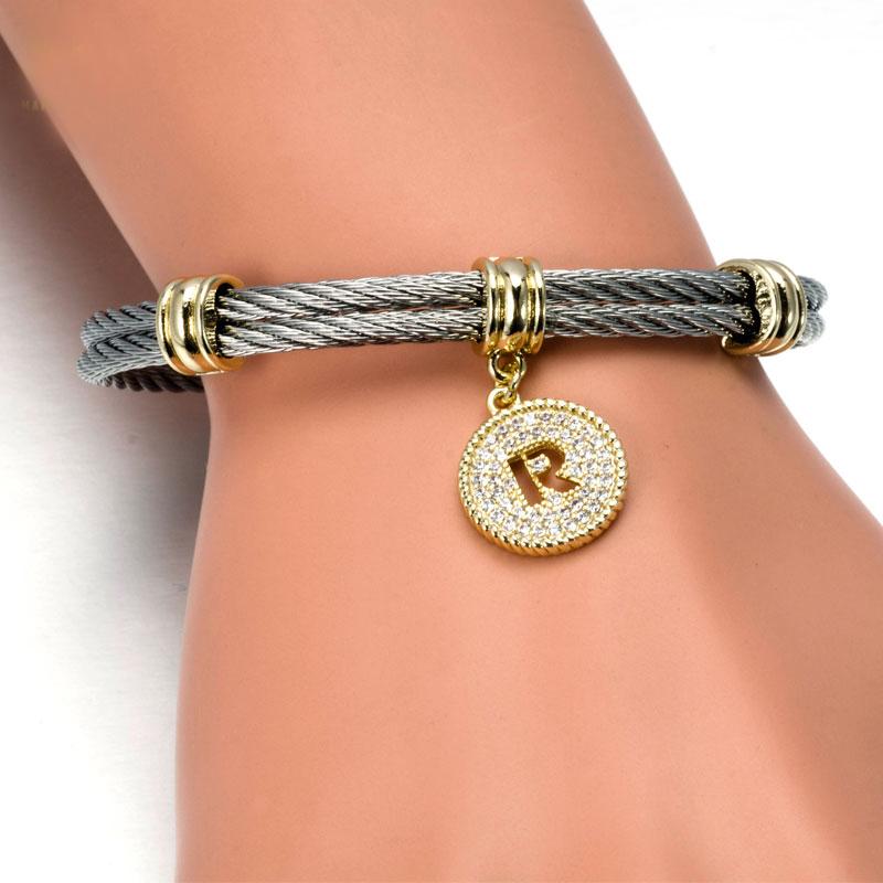 Stainless Steel Cable monogram initial Charm Bracelet/Bangle.500B4168