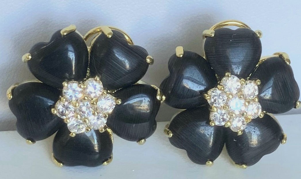 Zirconite Cat's Eye Heart Flower Earrings. 626E20011