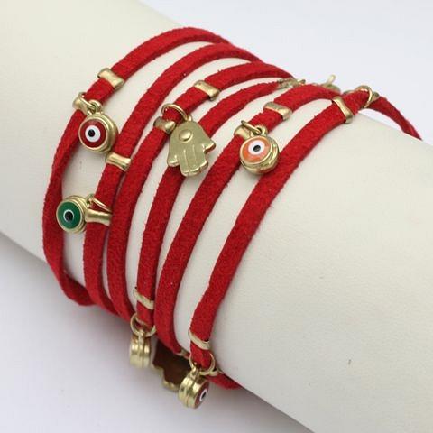 Zirconite Evil eyes Stations suede Leather wrap bracelet. 652B0550