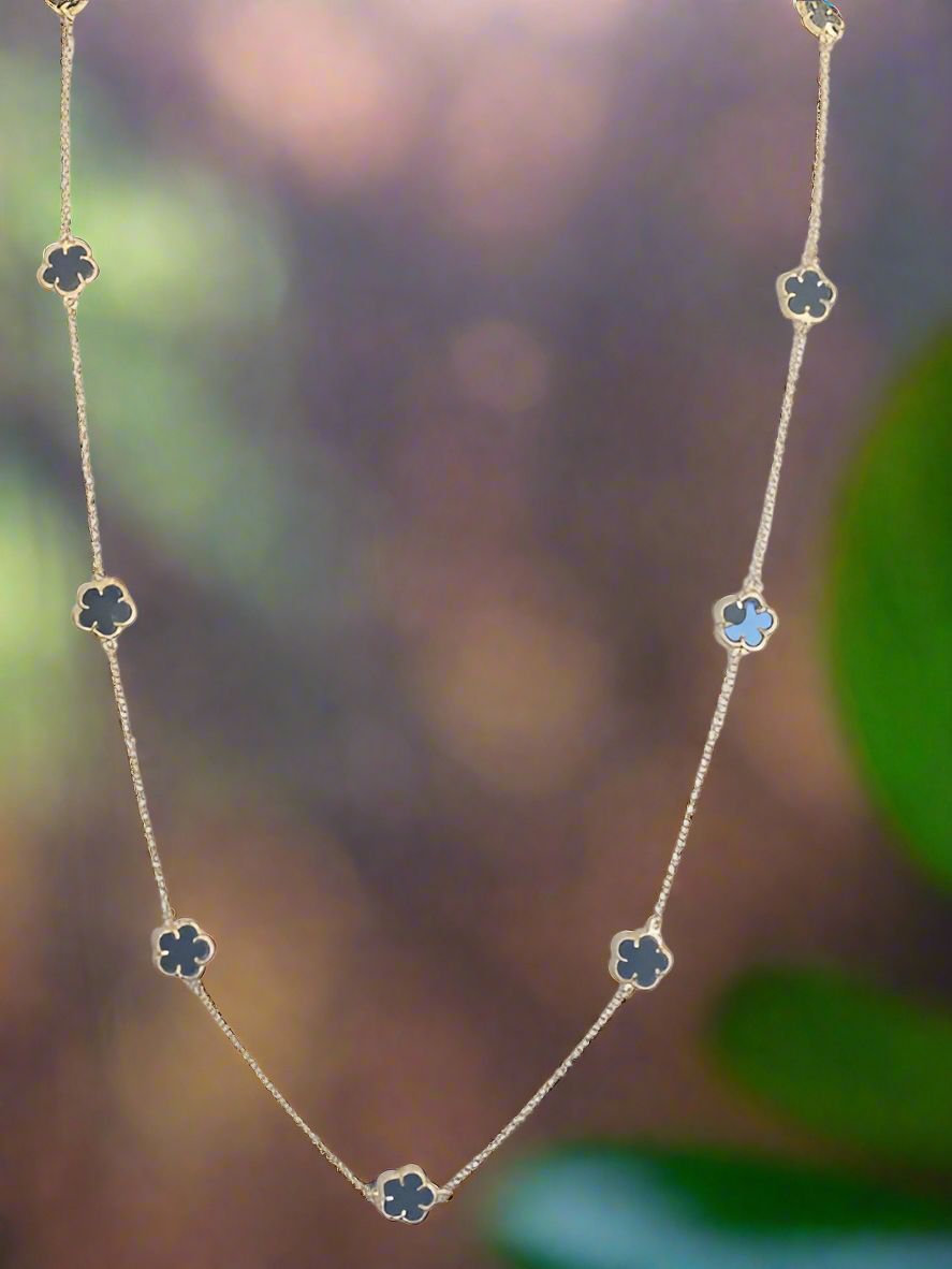 Necklace Clover stations long Zirconite 610N1455