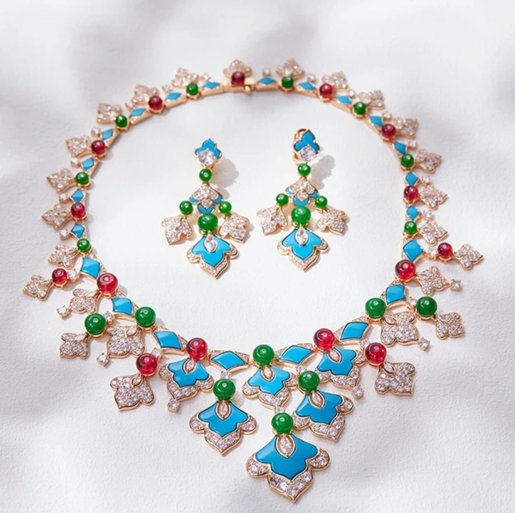Luxury Turquoise Italian style Necklace Zirconite. 840N109
