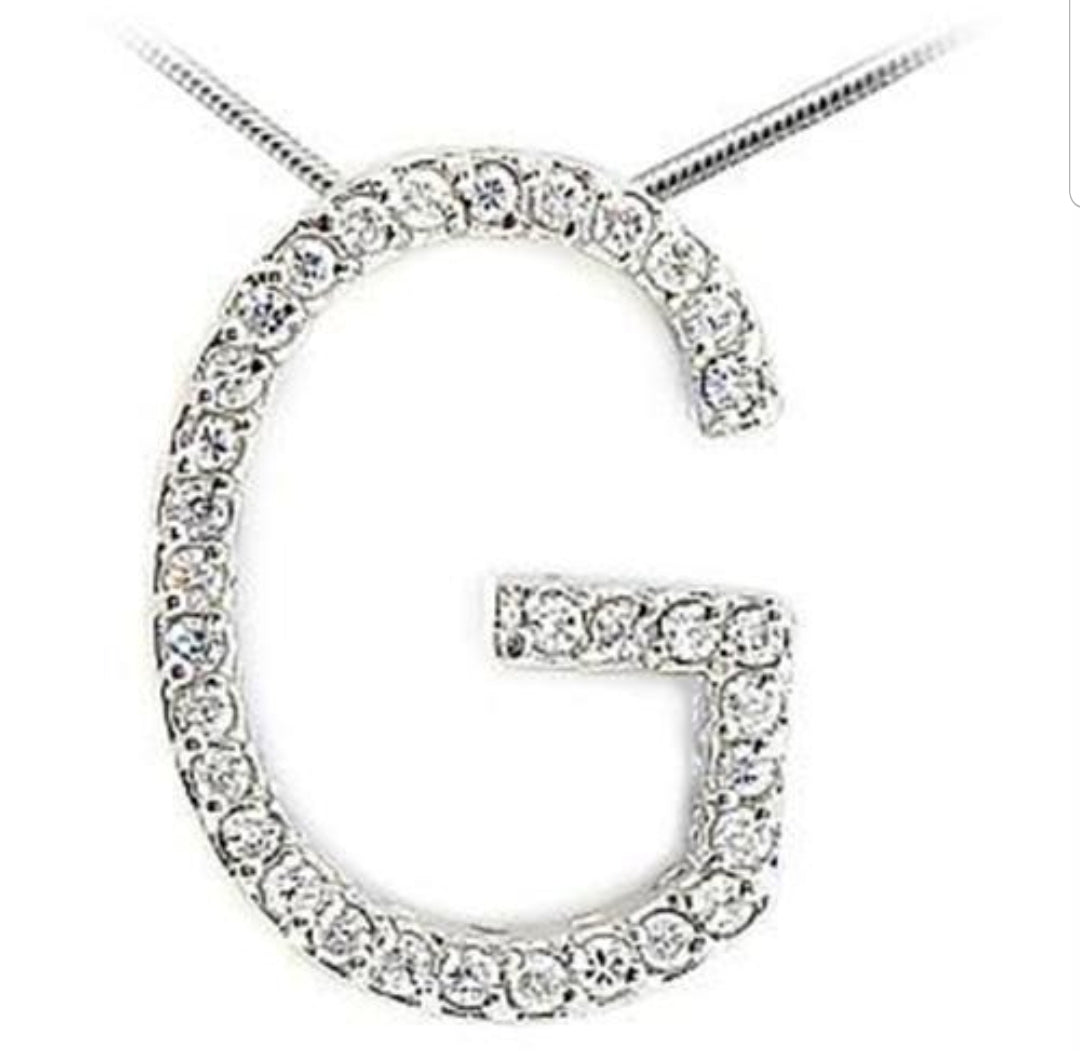 Large initials Pendant necklace Zirconite Cubic Zirconia . 501P
