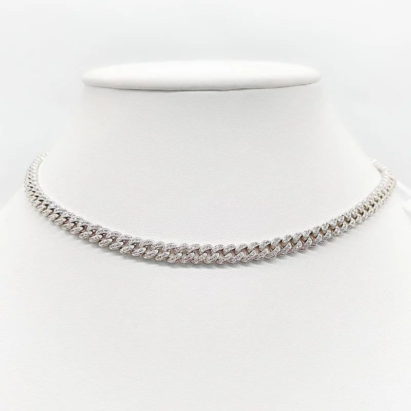 Cuban Cubic Zirconia Curved Link Necklace Zirconite . 818N