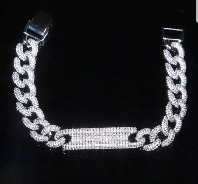 Fully Pave set Zirconite Cubic Zirconia ID Curved Link Bracelet.806B100