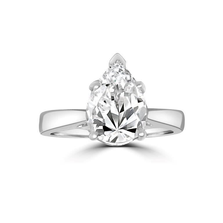 Pear Solitaire Diamond Veneer Cubic Zirconia 14K Gold Ring. 635R003K