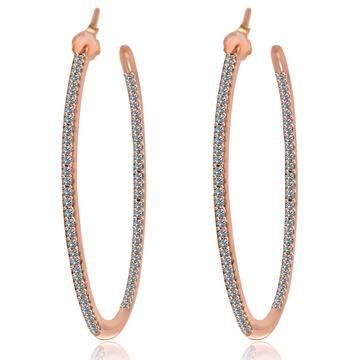 Double View Hoop Zirconite Cubic Zirconia Earrings Sterling Silver . STE-457