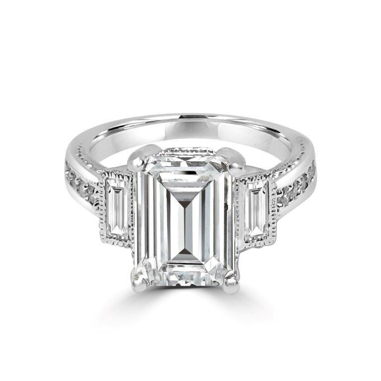 2.5CT Three Stones Emerald cut Cubic Zirconia Engagement Ring. 635R71197