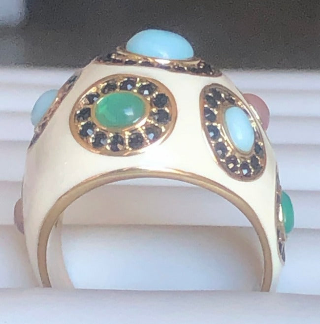 Enamel Cabochon Gems Dome Ring. 501R0W205