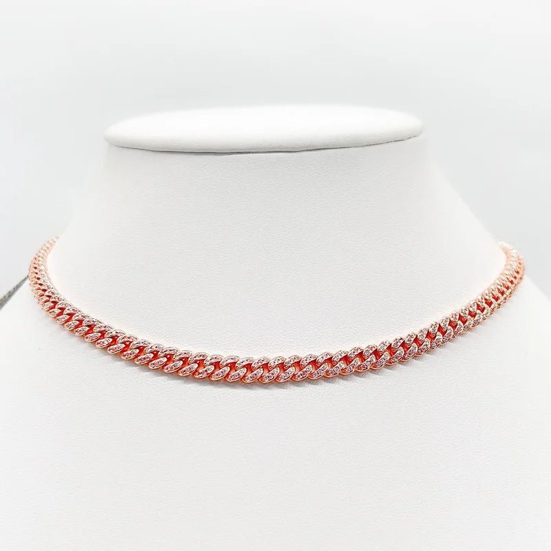 Cuban Cubic Zirconia Curved Link Necklace Zirconite . 818N