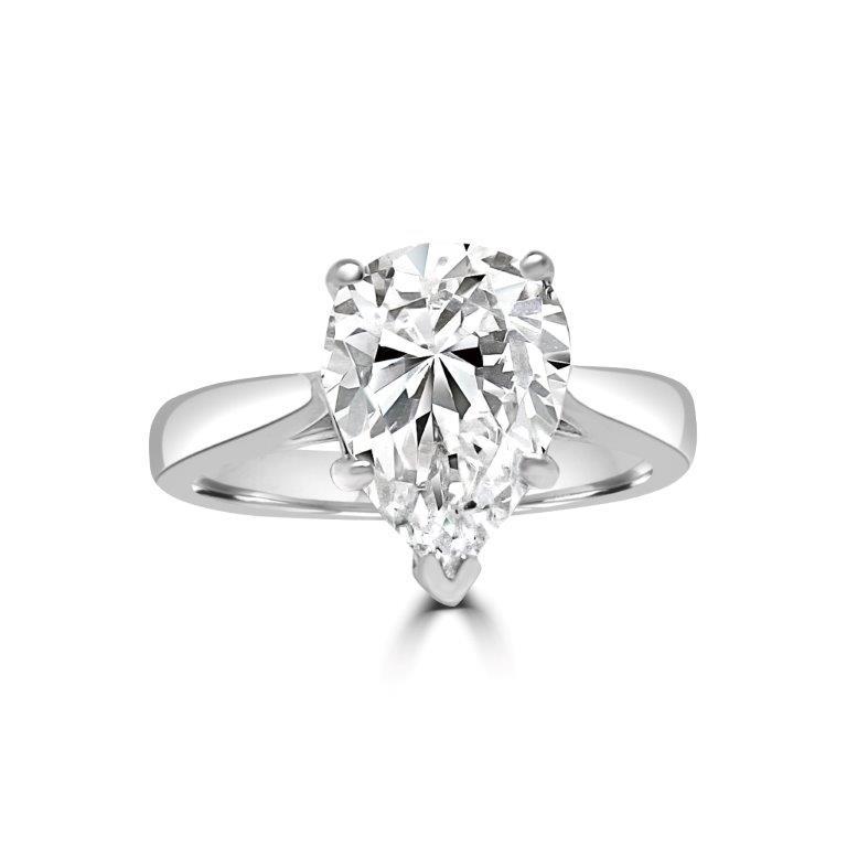 Pear Solitaire Diamond Veneer Cubic Zirconia 14K Gold Ring. 635R003K