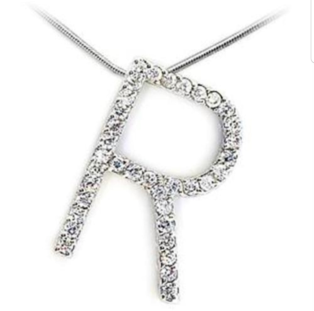 Large initials Pendant necklace Zirconite Cubic Zirconia . 501P