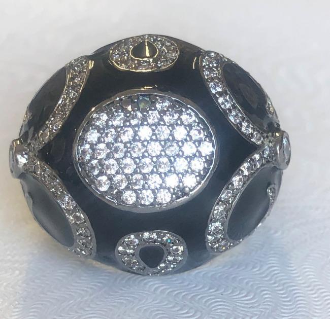 Zirconite Cubic Zirconia Jeweled Enamel Art Deco Style Ring. B501ROW208