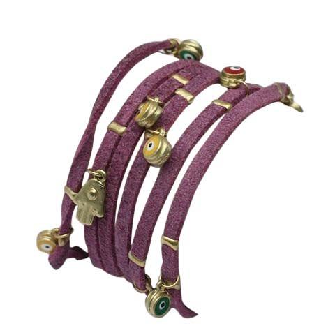 Zirconite Evil eyes Stations suede Leather wrap bracelet. 652B0550