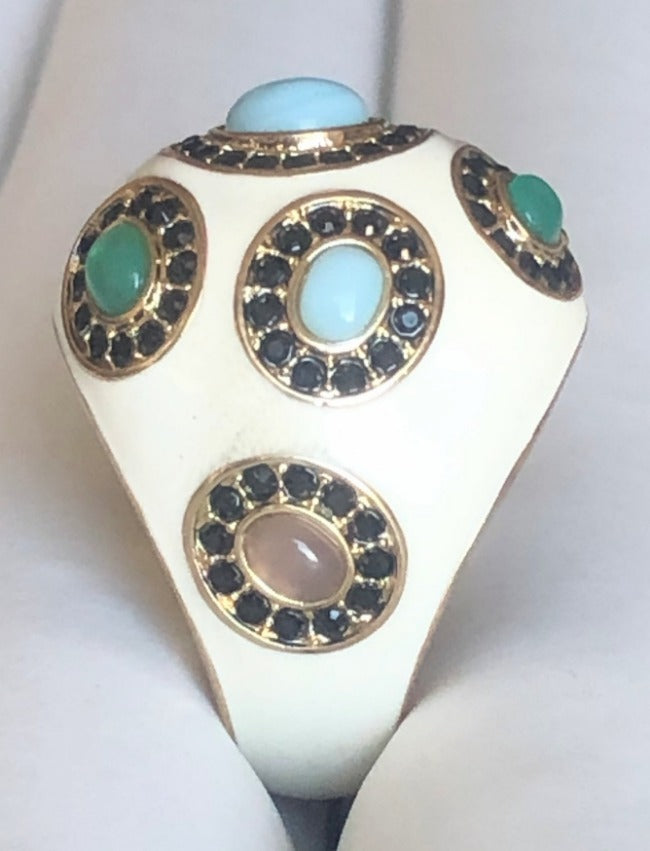 Enamel Cabochon Gems Dome Ring. 501R0W205