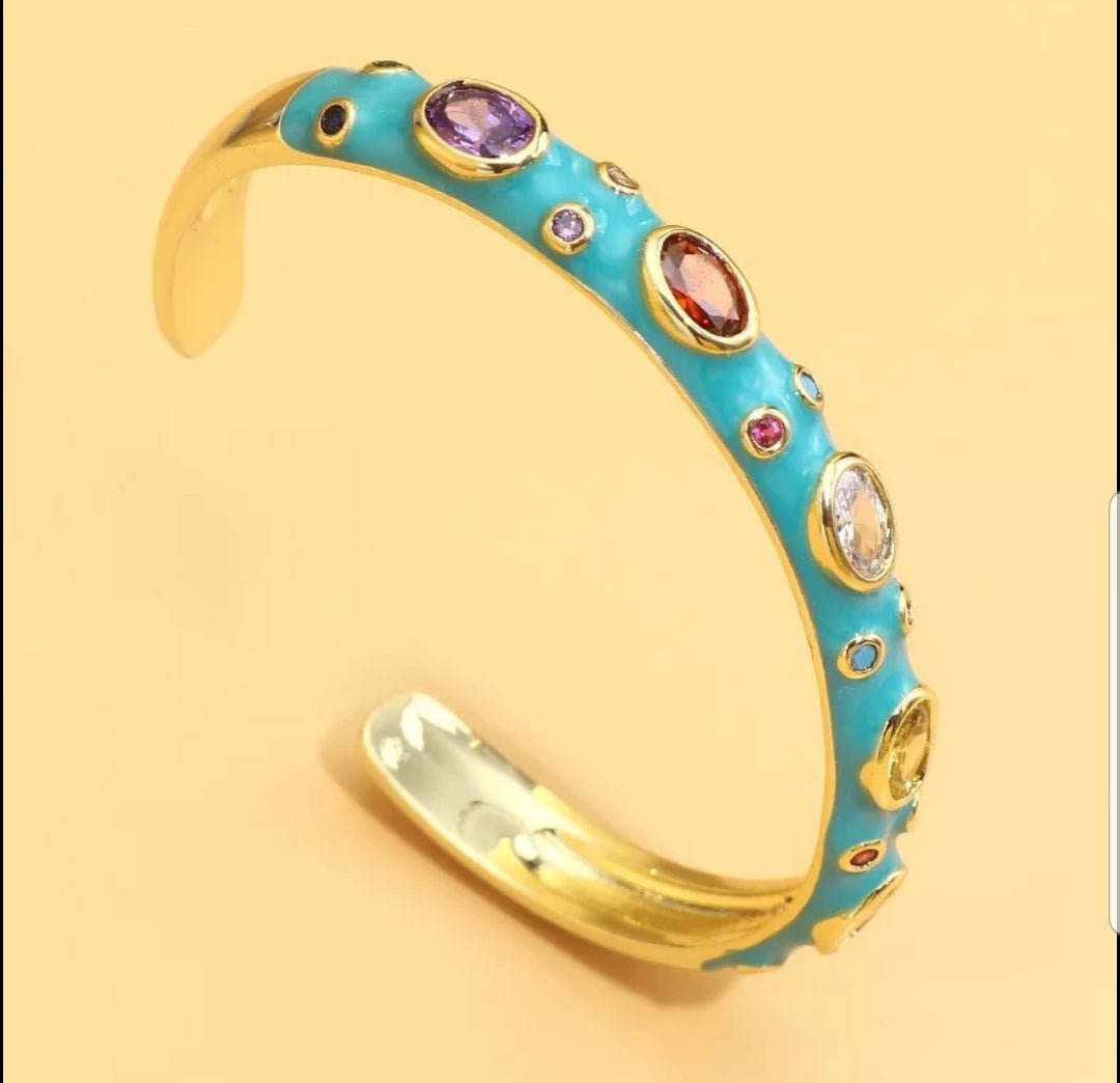 Zirconite Cubic Zirconia open Enamel Bangle Bracelet. 834B100