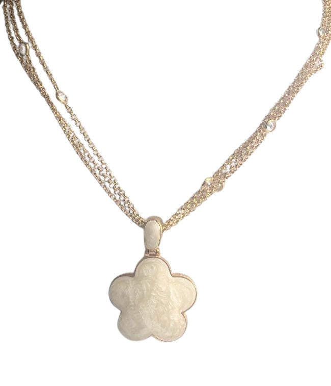 Five Leaf Enamel Clover on 3-strand Zirconite Stations Chain  Pendant Necklace. 501N39746