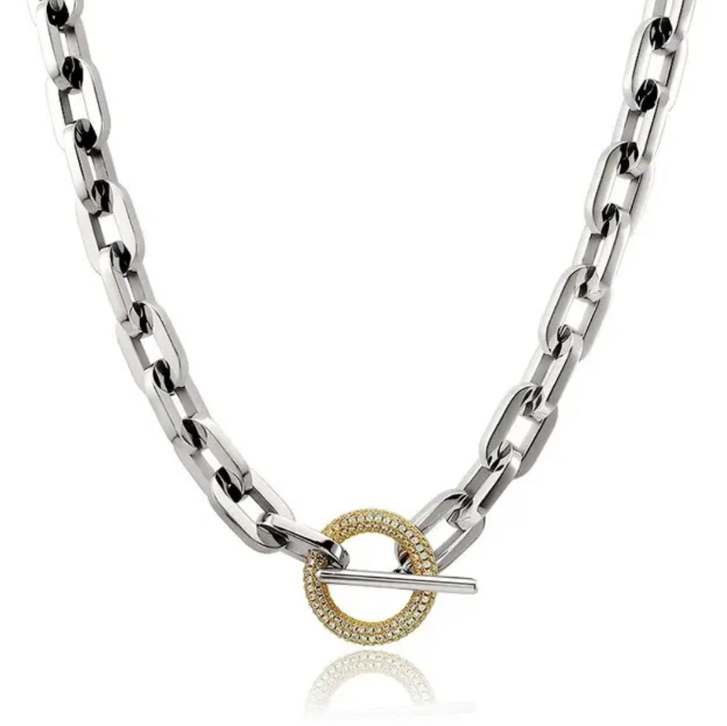 Unisex Paper Clip Link Chain Necklace Zirconite. 856N101