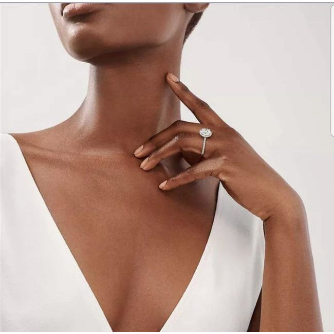 Round Cubic Zirconia Engagement halo Ring. 635R2054