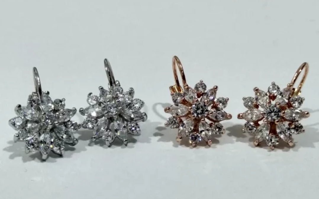 Flower Lever back Cubic Zirconia Earrings. 635E11487