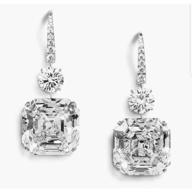 10CT TW Asscher Diamond Veneer Cubic Zirconia Drop Earrings. 800E201