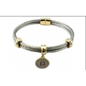 Stainless Steel Cable monogram initial Charm Bracelet/Bangle.500B4168
