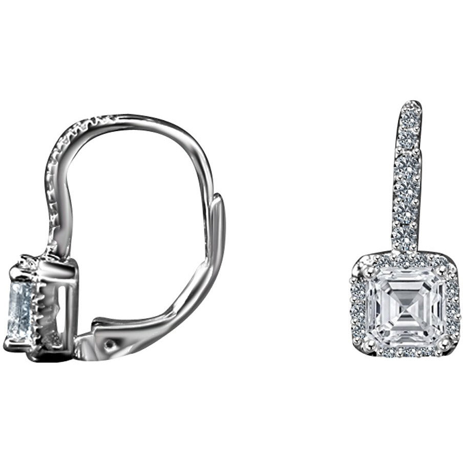 2 CT TW Asscher Diamond Veneer Cubic Zirconia Sterling Silver Lever Back Earrings. 635E15785